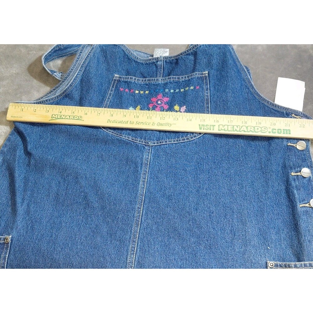90's Basic Editions Overall Shorts Women's 18W Blue Denim Embroidered Frayed Hem - Picture 6 of 8